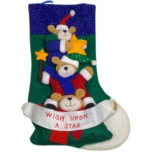 "Santa's Best" 3D Bears Christmas Stocking, 18" x 8" Vintage